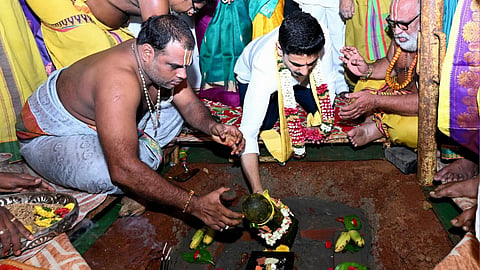 Minister for HRD and IT Nara Lokesh on Friday launched the Rs 6.3-crore restoration and development works at the historic Sri Lakshmi Narasimha Swamy Temple at Mangalagiri on Friday.