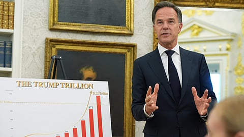 NATO Secretary General Mark Rutte speaks during a meeting with President Donald Trump in the Oval Office at the White House, Wednesday, June 24, 2026, in Washington.