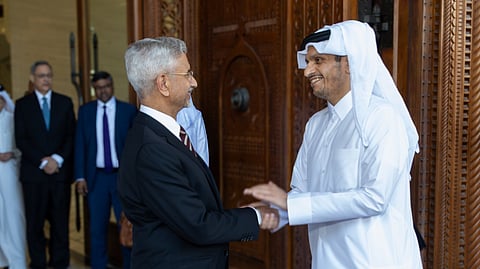 External Affairs Minister S Jaishankar with Qatar's Prime Minister Mohammed bin Abdulrahman Al-Thani in Doha on Sunday, July 5, 2026.