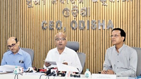 Chief electoral officer of Odisha RS Gopalan addressing mediapersons in Bhubaneswar
