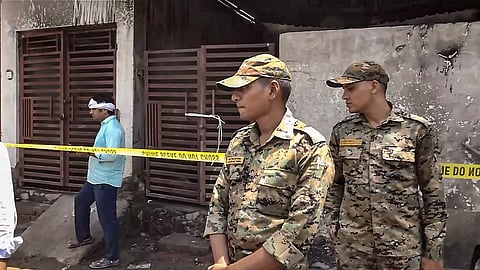 Security personnel cordon off the site after a fire broke out in Jaipur, Tuesday, June 9, 2026