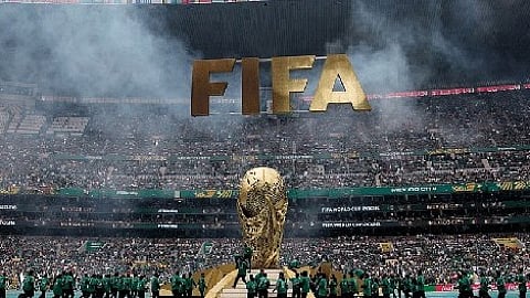 A giant model of the World Cup trophy.