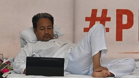 Climate activist Sonam Wangchuk at Jantar Mantar on Sunday.
