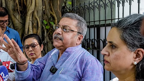 TMC leaders Kalyan Banerjee, Mahua Moitra and Sagarika Ghose speak to the media after meeting Election Commission of India officials at Nirvachan Sadan, in New Delhi, Monday, July 6, 2026.