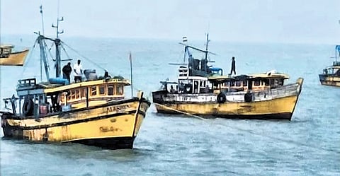 Fishing trawlers stranded in the sea