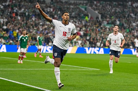 Jude Bellingham celebrates after scoring against Mexico