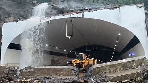 The collapse portion of the newly constructed Rs 7,000-crore Missing Link tunnel on the Mumbai-Pune Expressway.