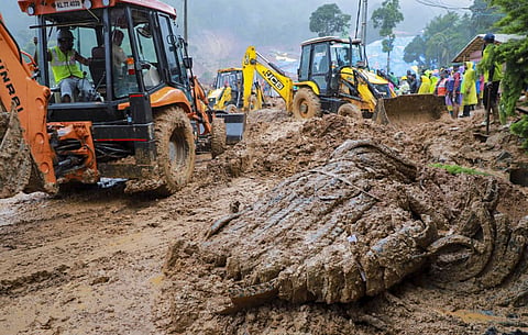 Landslide at Kalladi, near Meppadi tunnel project in Wayanad, Kerala, Tuesday, July 7, 2026.