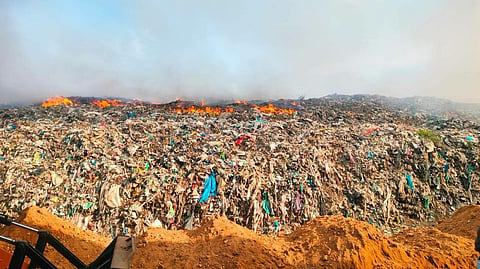 A major fire broke out at the 28-acre dump located at Chekkadi on Sunday.