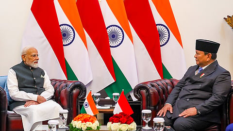 Prime Minister Narendra Modi during a meeting with Indonesian President Prabowo Subianto, in Jakarta, Indonesia.