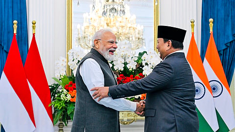In this image posted on July 7, 2026, Prime Minister Narendra Modi with Indonesia's President Prabowo Subianto during a bilateral meeting, in Indonesia.