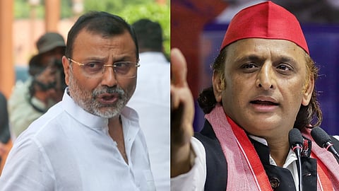 BJP MP Nishikant Dubey (L) and SP chief Akhilesh Yadav.