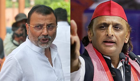 BJP MP Nishikant Dubey (L) and SP chief Akhilesh Yadav.