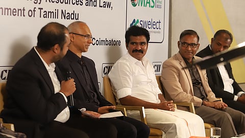 Minister C T R Nirmal Kumar during in an interaction session with industrialists, organised by the CII in Coimbatore on Tuesday.