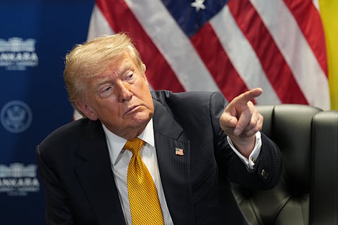 U.S. President Donald Trump meets with Ukraine's President Volodymyr Zelenskyy on the sidelines of the NATO summit in Ankara, Turkey, Wednesday, July 8, 2026.