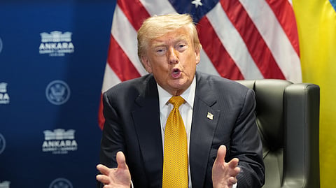 U.S. President Donald Trump meets with Ukraine's President Volodymyr Zelenskyy on the sidelines of the NATO summit in Ankara, Turkey, Wednesday, July 8, 2026.
