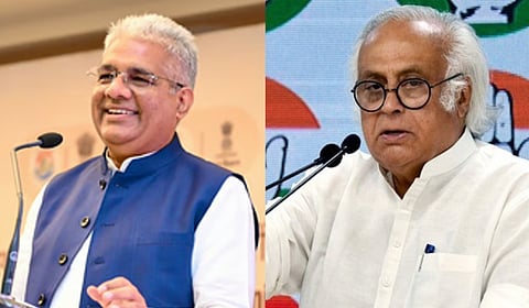 Environment Minister Bhupendra Yadav (L) and Congress leader Jairam Ramesh.
