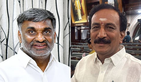 Former minister K C Veeramani (L) and Ranipet MLA S M Sukumar.
