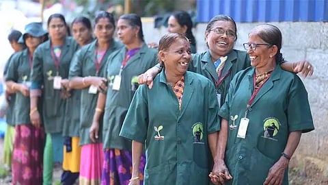 Since HKS was constituted under the Haritha Keralam Mission in October 2017 with Kudumbashree members, workers have worn green uniforms reflecting the mission’s environmental identity.