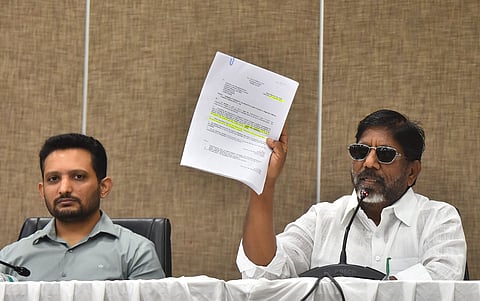DY CM Bhatti Vikramarka Mallu addressing media during a press conference on Singareni in Hyderabad on Wednesday.