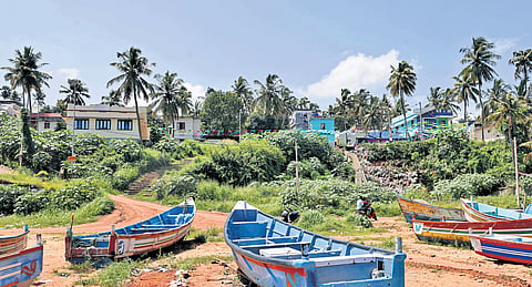 Fishing boats lying ashore at a coastal settlement in Vizhinjam, Thiruvananthapuram, through which the proposed underground rail corridor is planned to pass