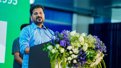 Revanth Reddy addressing a gathering after inaugurating the Premier Energies Limited’s Next-Gen Solar Module Manufacturing Facility at Seetharampur.