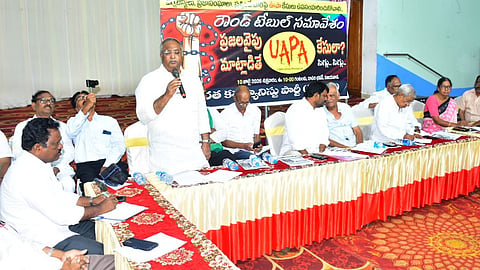 Retired IPS officer AB Venkateswara Rao during a round table meeting on UAPA law on Friday.