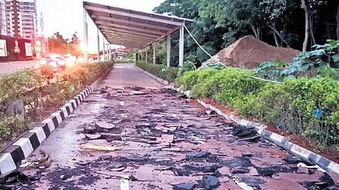 The cycling track in Nanakramguda dismantled to create a U-turn.
