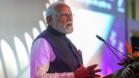 Prime Minister Narendra Modi addresses the gathering during the India-New Zealand business event, in New Zealand.