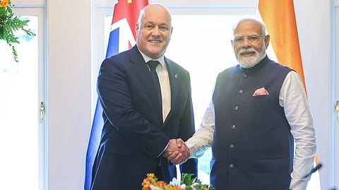 Prime Minister Narendra Modi and New Zealand Prime Minister Christopher Luxon during a delegation level meeting, in New Zealand.