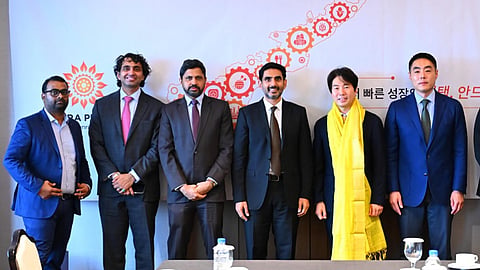 Minister for IT Nara Lokesh during meeting with Samsung electronics executive vice president Young Joe Hun on Friday.
