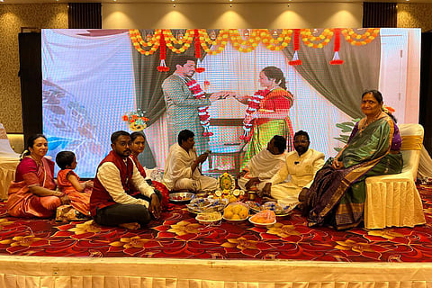 visa-related constraints prevented the prospective bride and groom from travelling to India, prompting the families to opt for a virtual engagement, Meghana’s uncle told TNIE.