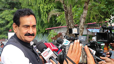 BJP leader Narottam Mishra speaks to the media after the party denied a ticket for the Datia assembly bypoll, in Bhopal, Madhya Pradesh, Saturday, July 11, 2026.