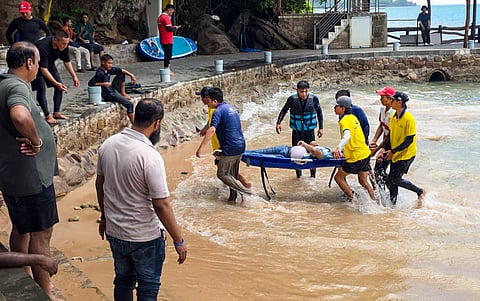 In this image received on July 12, 2026, rescue personnel carry out operations after a speedboat carrying Indian tourists capsized near Hon May Rut Ngoai off Phu Quoc Island, Vietnam, on Saturday. Fifteen Indian tourists were killed and 16 others rescued in the accident.