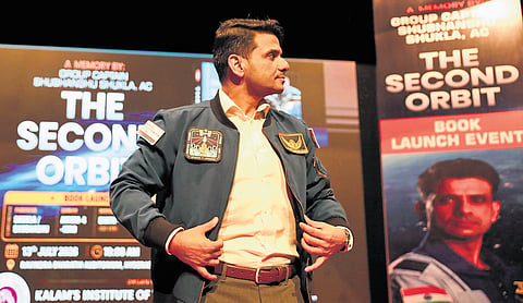 Group Captain Shubhanshu Shukla at the launch of his autobiography, The Second Orbit at Ravindra Bharathi in Hyderabad on Monday