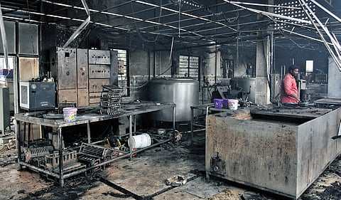 Fire broke out at a frozen foods manufacturing unit in Vijayawada.