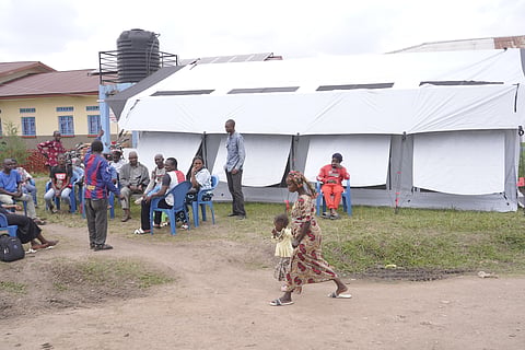 Workers at an Ebola treatment center go on strike over unpaid salaries and bonuses at Rwampara General Hospital, in Ituri, northeastern Congo, Monday, July 13, 2026