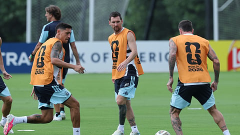 Lionel Messi during a training session ahead of the semi-final