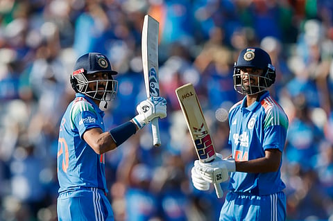 Axar Patel (L) and Washington Sundar both scored an unbeaten half-century each on Tuesday