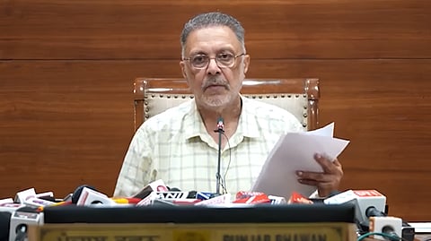 Minister of Health and Family Welfare of Punjab Dr Balbir Singh speaks to the reporters in Chandigarh on Tuesday.