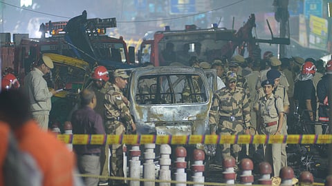 The Red Fort site on November 10 last year moments after the explosion.
