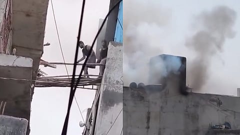 Visuals show people being rescued from the building using ladders positioned from a neighbouring structure.