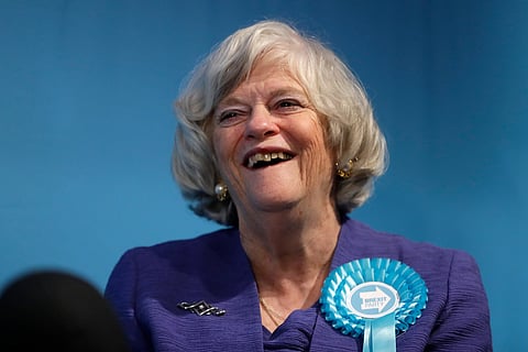 Ann Widdecombe, Brexit Party member, is interviewed after Nigel Farage, Leader of Britain's Brexit Party, spoke on stage at the launch of their policies for the General Election campaign, in London, Nov. 22, 2019.