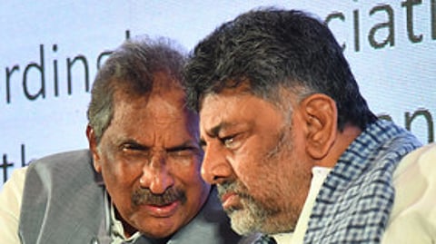 Chief Minister DK Shivakumar with Minister KJ George during an interaction session