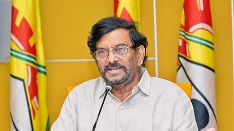 TDP politburo member Somireddy Chandra Mohan Reddy addressing the media on Tuesday.