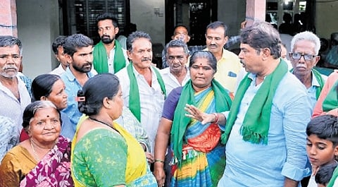 LoP R Ashoka interacts with the residents of Bidadi, who are opposing the
State Government’s plan to set up Greater Bengaluru Integrated Township.