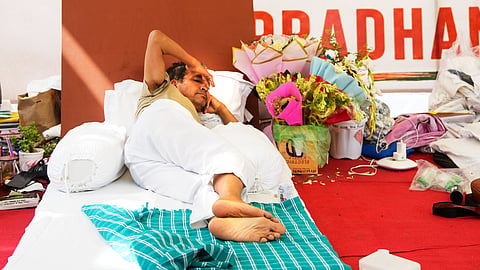 Climate activist Sonam Wangchuk during a protest by Cockroach Janata Party at the Jantar Mantar, in New Delhi, Thursday, July 16, 2026.