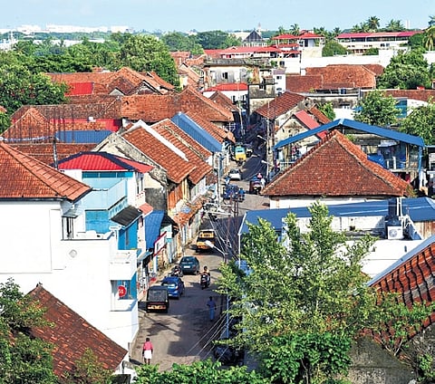 An aerial view of Mattancherry with buildings over 200 years old