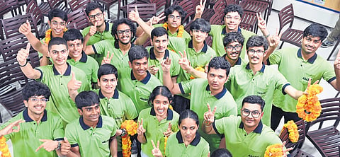 NEET-UG 2026 toppers celebrate at a private institute in Bengaluru.