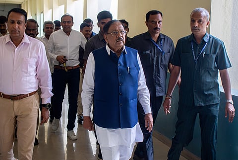 Deputy Chief Minister Dr G Parameshwara addresses the media here in Bengaluru during a press conference regarding the latest political developments and government initiatives in Karnataka.